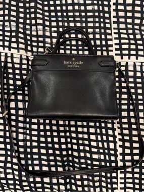 Kate Spade WKRU6951 Staci Medium Satchel Black Saffiano Leather Purse